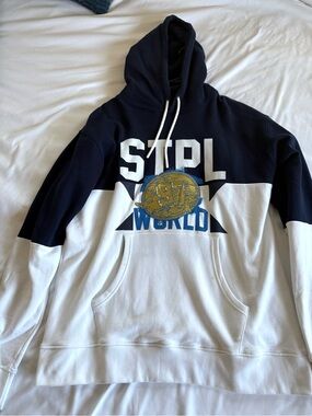 Staple pigeon Navy and White Colorblock Graphic Hoodie